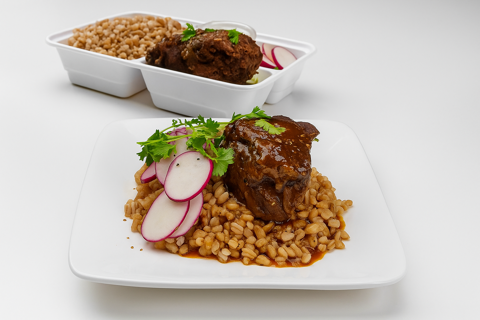 Kombucha-Braised Short Ribs with Ancient Grain Farro