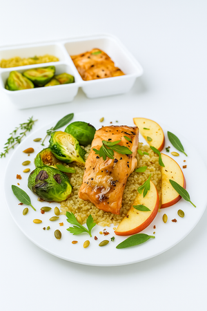 Maple-Dijon Glazed Salmon with Roasted Brussels & Quinoa